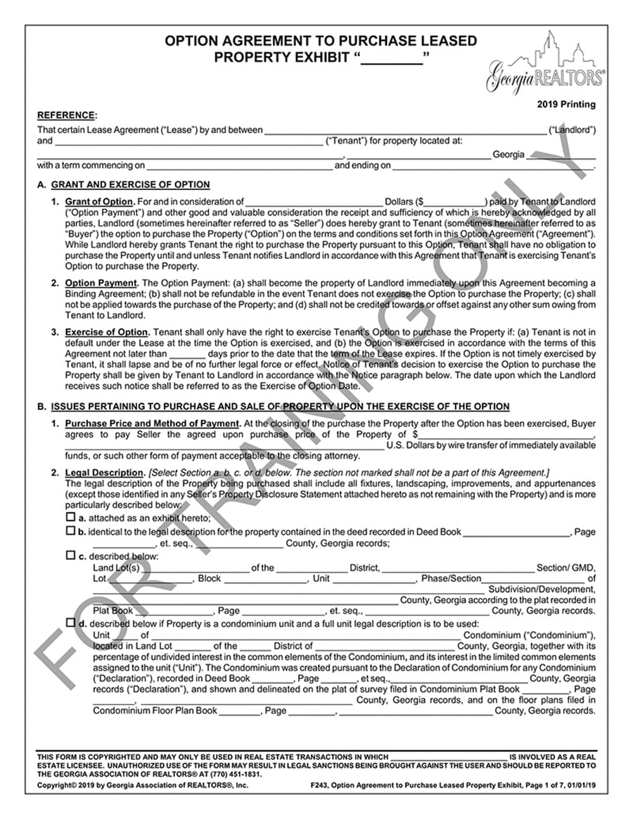 Option Agreement to Purchase Leased Property Exhibit.