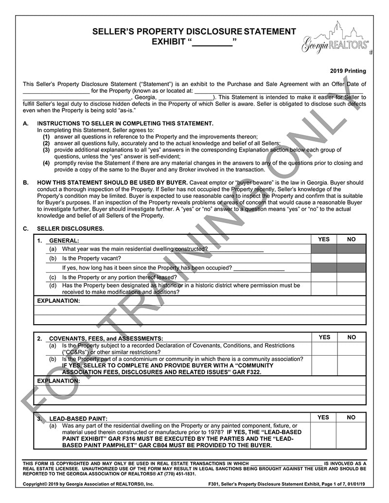 Sellers Property Disclosure Statement.