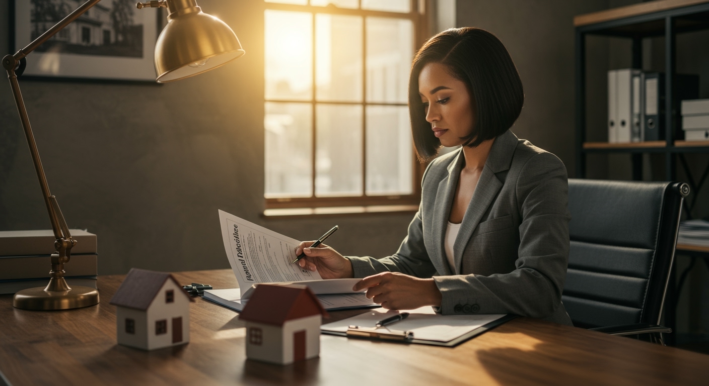 A professional reviewing a home purchase file alongside insurance policy paperwork, reflecting how to Get Licensed in Both Real Estate and Insurance