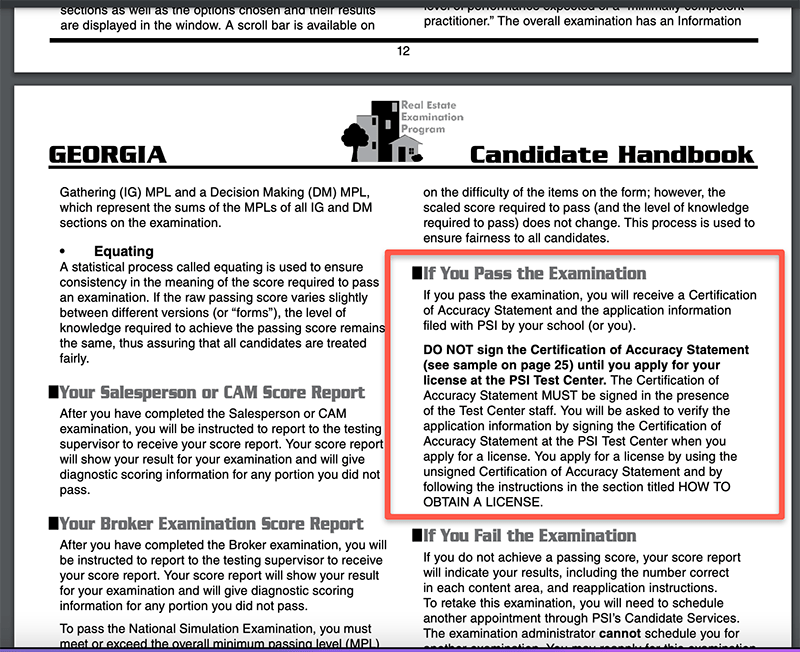 Sign the Georgia Certificate of Accuracy Statement before applying for a real estate license.