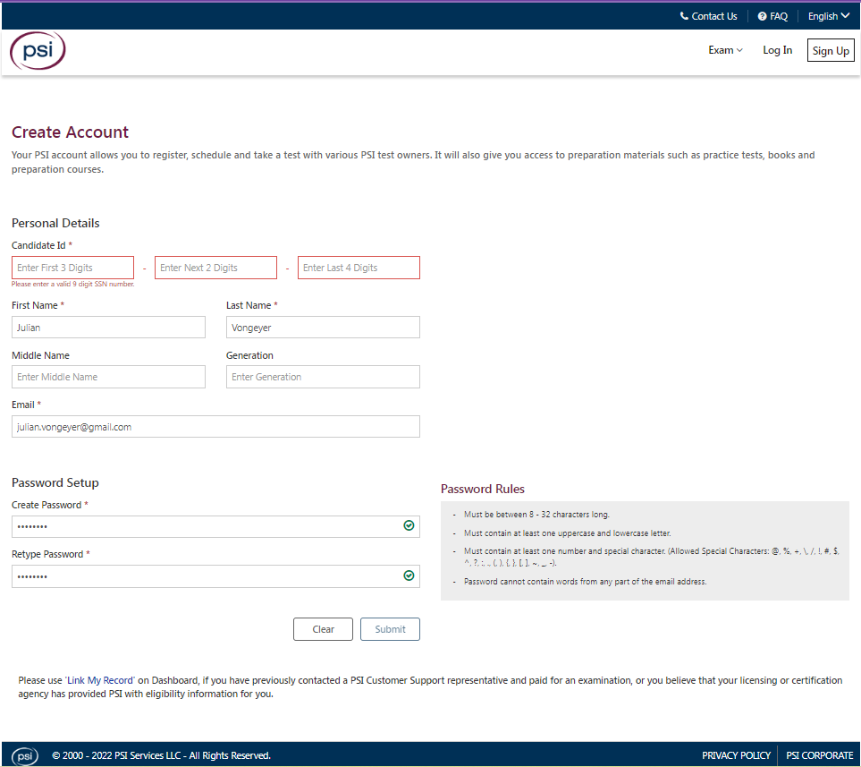 How to create an PSI Exam account.