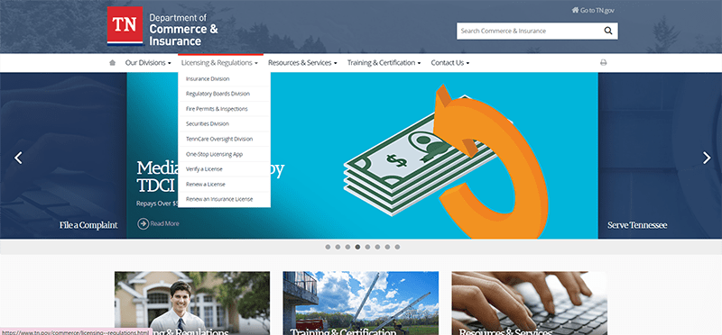 Licensing & Regulations options in Tennessee.