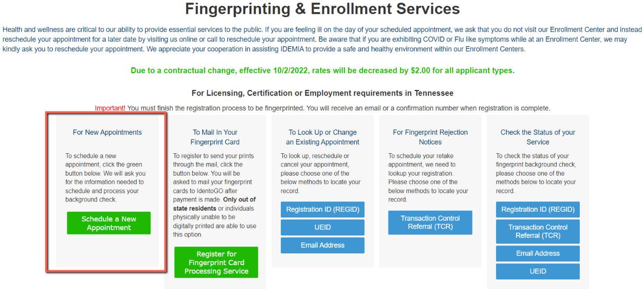 Schedule a New Appointment which is shown in the green box on the left side of your screen.