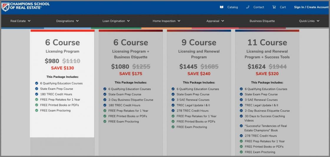 Expensive choice for the online Texas Real Estate License course from Champion School.