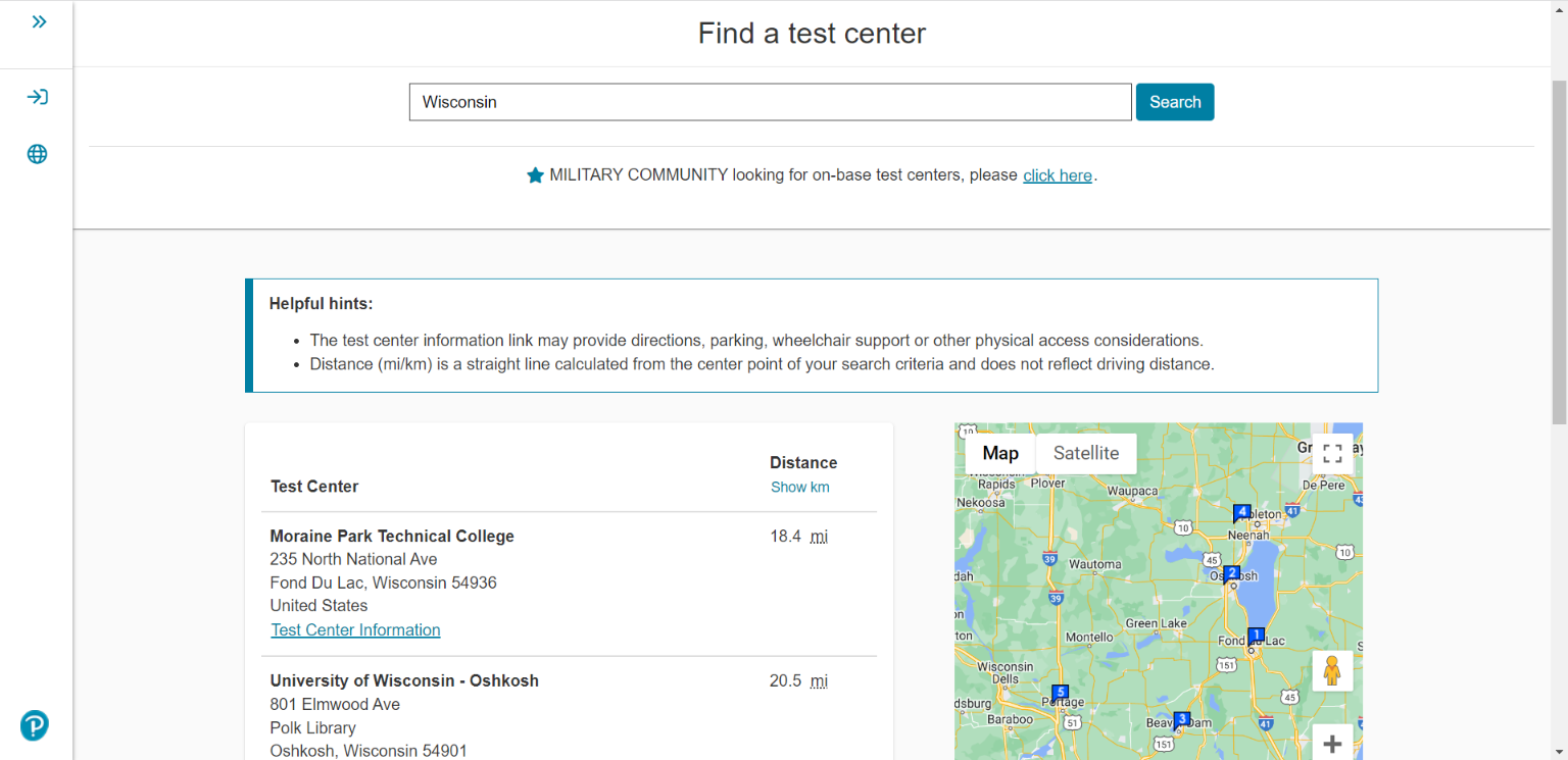 Pearson Vue website to find a convenient test center.