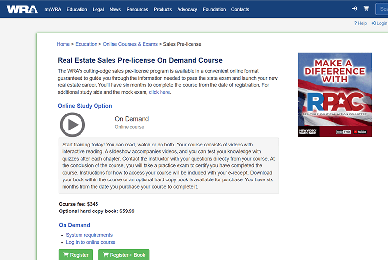 Wisconsin Realtors Association online study option for the Wisconsin license.