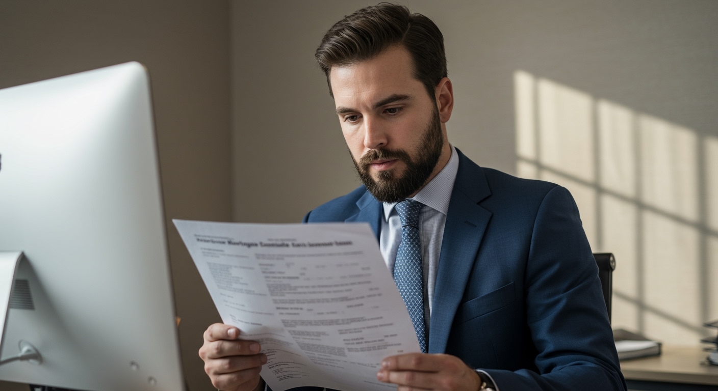 A mortgage loan originator reviewing loan documents or working on a computer, representing the final stage after completing the licensing process.